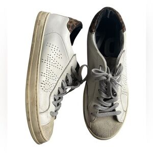 P448 White Sneakers with Leopard Accent